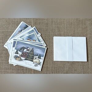 Vintage Laurie Korsgaden Snowman Teddy Bear Christmas Card Set Rustic Folk Art